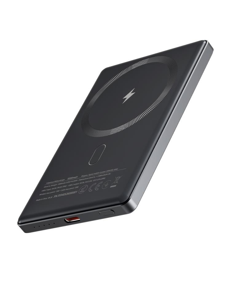 Павербанк Sigma mobile X-power SI05A7QL-MAG grey (5000mAh, Magnetic wireless 15W, PD+QC, 20W max, LED-індикатори, Alluminium alloy, ultrathin, кабель Type-C в